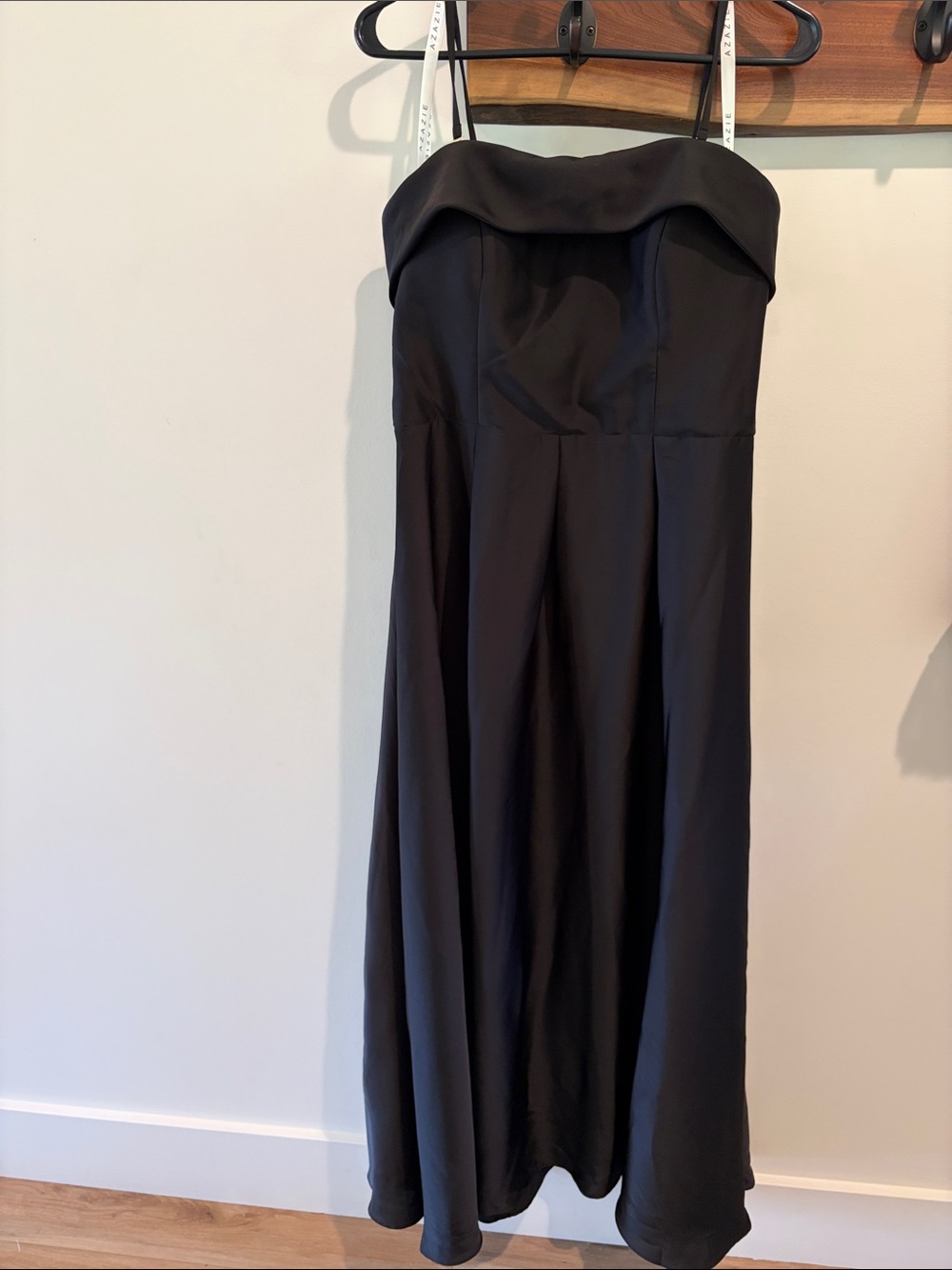 Azazie Lucienne Black Strapless A-Line Midi Dress